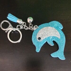 Blue Dolphin Keychain with Rhinestones